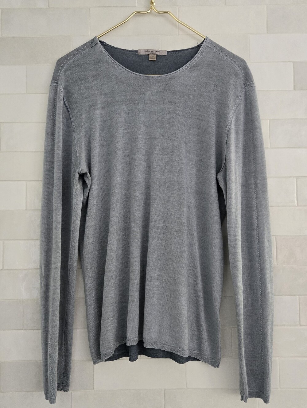 John Varvatos Pete Silk/Cashmere Long Sleeve Men's Crewneck Sweater Shirt $448 M